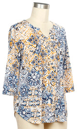 Southern Lady 3/4 Sleeve Patch Print Top - 473B