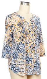 Southern Lady Plus 3/4 Sleeve Patch Print Top - 473B