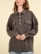 New In Plus Collared Button Down Henley