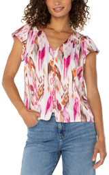 Liverpool Flutter Sleeve Button Front Top