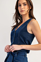 Ee:some Denim Button Down Vest