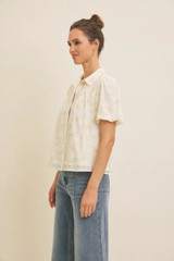 In February Delicate Sheer Fabric Button-Down Blouse
