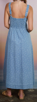 Blu Pepper Floral Denim Jacquard Sweetheart Midi Dress