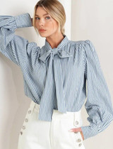 Flying Tomato Striped Woven Blouse With Tie