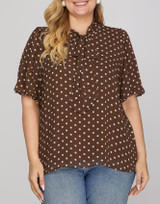 She + Sky Plus Puff Sleeve Polka Dot Top