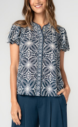 Liverpool Flutter Sleeve Button Front Knit Top
