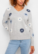 Charlie B Embroidered V-Neck Sweater