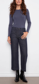 Charlie B Cropped Wide Leg Stretch Denim Jean