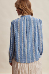 Listicle Embroidered Lace Trim Button-Up Blouse