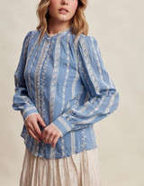 Listicle Embroidered Lace Trim Button-Up Blouse