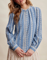 Listicle Embroidered Lace Trim Button-Up Blouse