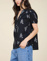 Blu Pepper Floral Print Split Neck Button Down Linen Top