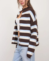 Blu Pepper Multi-Color Stripe Rolled Neck Cardigan