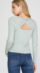 Twisted Open Back Ribbed Sweater