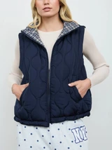 Blu Pepper Plaid Collar Quilted Zip Vest