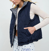 Blu Pepper Plaid Collar Quilted Zip Vest