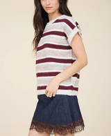 Blu Pepper Marled Stripe Short Sleeve Sweater