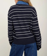 Blu Pepper Denim Collar Striped Long Sleeve Sweater