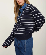 Blu Pepper Denim Collar Striped Long Sleeve Sweater