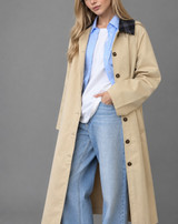 Blu Pepper Plaid Collar Hooded Long Coat