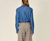 Aaron & Amber Ribbon Collar Denim Blouse Shirt