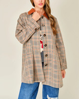 Aaron & Amber Plaid Button Down Trench Coat