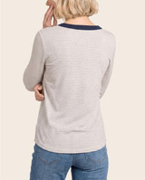 Staccato Split Neck Striped Knit Top