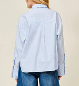 Aaron & Amber Blue Stripe Tie-Neck Blouse