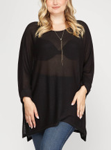 Plus 3/4 Sleeve Batwing Tunic