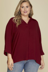 Plus 3/4 Sleeve Collared Blouse