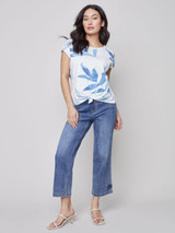 Charlie B Printed Jersey Front-Knot Top