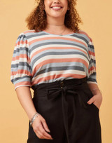 Plus Puff Sleeve Striped Top