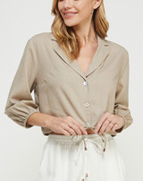 Cropped Button Front Drawstring Shirt