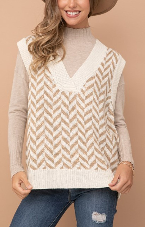 Cozy Co Herringbone V-Neck Academic Vest