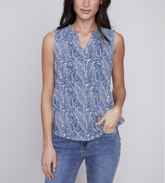 Charlie B Printed Ruffle Neck Top