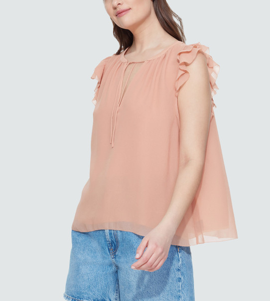 Flounce Sleeve Chiffon Top