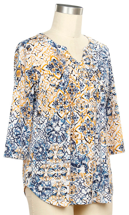 Southern Lady 3/4 Sleeve Patch Print Top - 473B