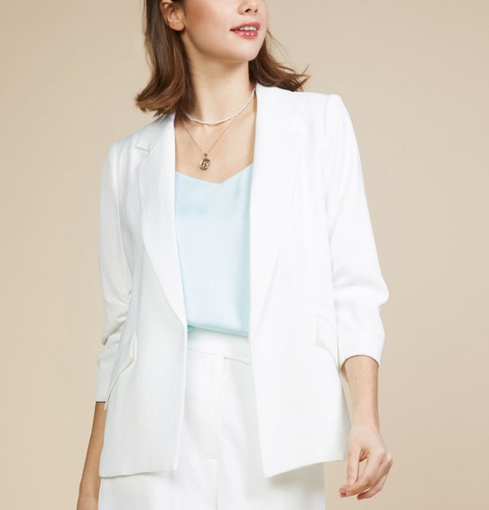 Skies are Blue Shirred Sleeve Blazer