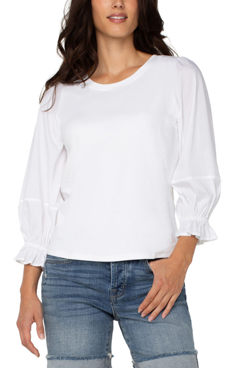 Liverpool 3/4 Sleeve Knit To Woven Top