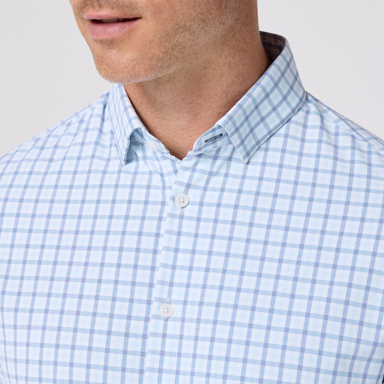Mizzen+Main Cloud Blue Miles Plaid Leeward Dress Shirt