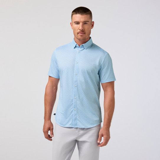 Mizzen+Main Halyard Short Sleeve Dress Shirt - Cloud Blue Circle Dash