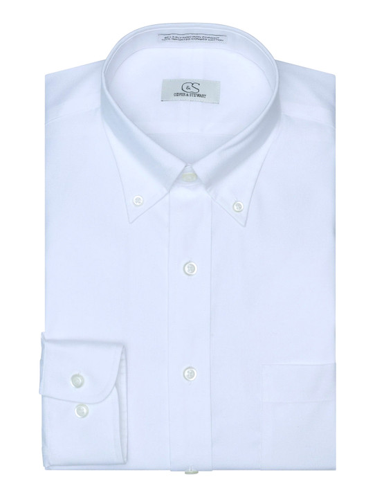 Cooper & Stewart White Dress Shirt Button Down Collar