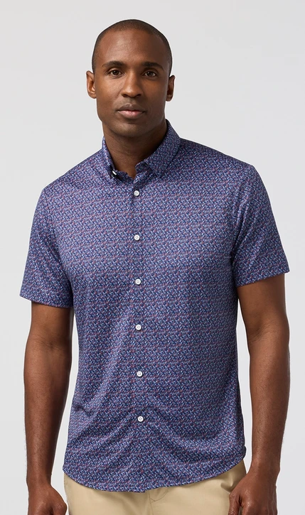 Mizzen+Main Halyard Short Sleeve Dress Shirt - Midnight Navy Leaf