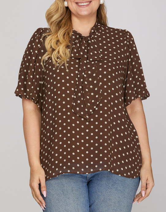 She + Sky Plus Puff Sleeve Polka Dot Top