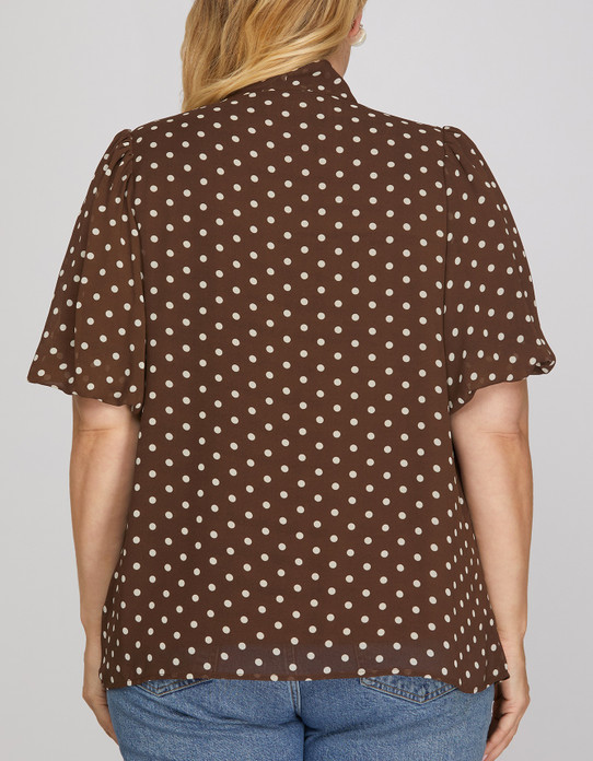 She + Sky Plus Puff Sleeve Polka Dot Top