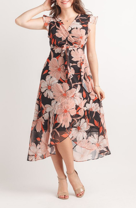 Papillon Floral Georgette High Low Maxi Dress