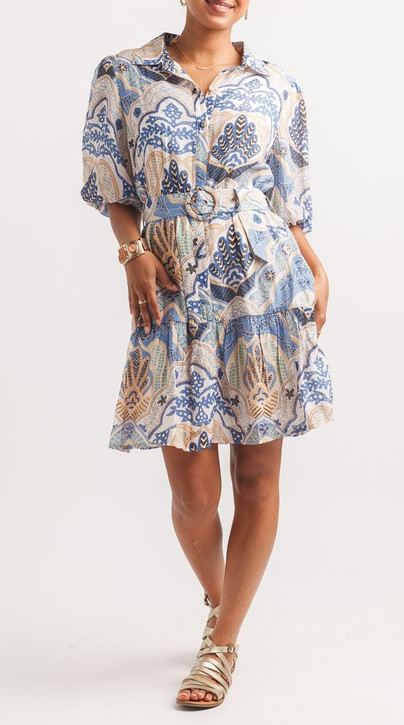 Papillon Boho Print Balloon Sleeve Dress