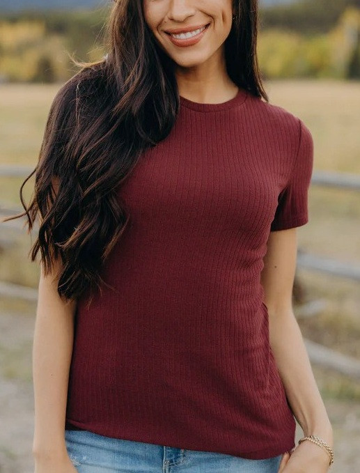 Mikarose Pointelle Top In Beet Red
