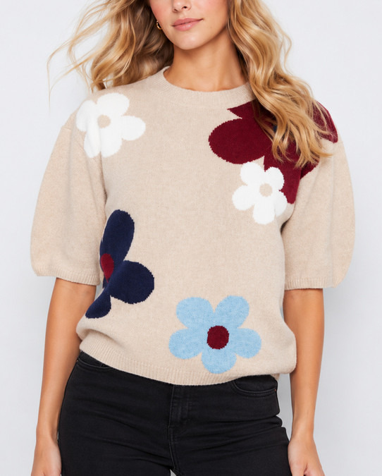 Charlie B Balloon Sleeve Jacquard Sweater