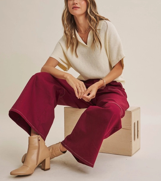 In February Contrast Stitch Stretchy Cotton Twill Pant
